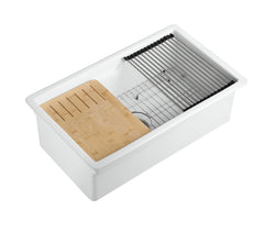 Alfi White 32  x 19  Workstation Step Rim Single Bowl Fireclay Undermount / Drop In Kitchen Sink - ABFS3219SUD-W