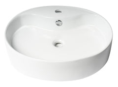Alfi White 22  Oval Above Mount Ceramic Sink with Faucet Hole - ABC901