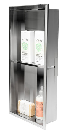 Alfi 12 x 24 Vertical Double Shelf Bath Shower Niche - Polished Stainless Steel