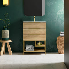 Swiss Madison Carre 24" Freestanding Bathroom Vanity in Golden Oak with Sink Top - SM-BV380