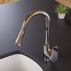 Alfi Square Gooseneck Pull Down Kitchen Faucet - Polished Chrome