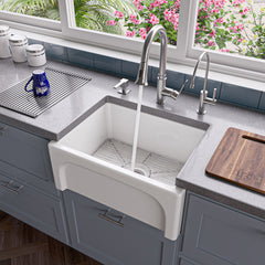 Alfi 24" White Arched Apron Thick Wall Fireclay Single Bowl Farm Sink - White