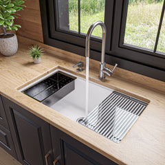 Alfi 33" Granite Composite Workstation Step Rim Single Bowl Undermount Sink with Accessories - White