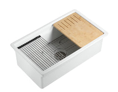 Alfi White 32  x 19  Workstation Step Rim Single Bowl Fireclay Undermount / Drop In Kitchen Sink - ABFS3219SUD-W