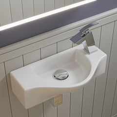 Alfi White 18" Small Wall Mounted Ceramic Sink with Faucet Hole - White