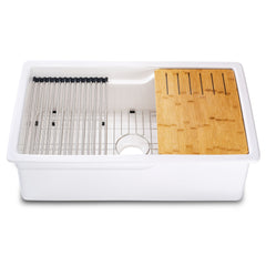 Alfi White 32  x 19  Workstation Step Rim Single Bowl Fireclay Undermount / Drop In Kitchen Sink - ABFS3219SUD-W