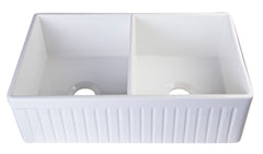 Alfi White 32  Fluted Apron Double Bowl Fireclay Farmhouse Kitchen Sink - AB532