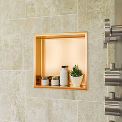 Alfi 16" x 16" Steel Square Single Shelf Shower Niche - Brushed Gold PVD