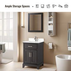 Vanity Art 24″ Bath Vanity with Engineered Marble Top in White with Basin and Mirror  – VA1024