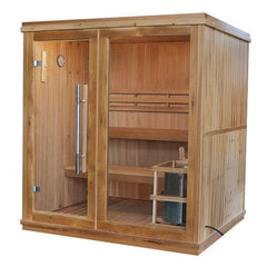 Sunray Saunas Charleston 4-Person Indoor Traditional Sauna with 6kW Harvia Heater & Double Bench Seating in Canadian Cedar - HL400TN Charleston - The Home Selection