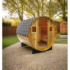Sunray Saunas Galley 4-Person Traditional Barrel Sauna with 6kW Harvia Heater & Red Cedar Construction - Galley 400SH - The Home Selection