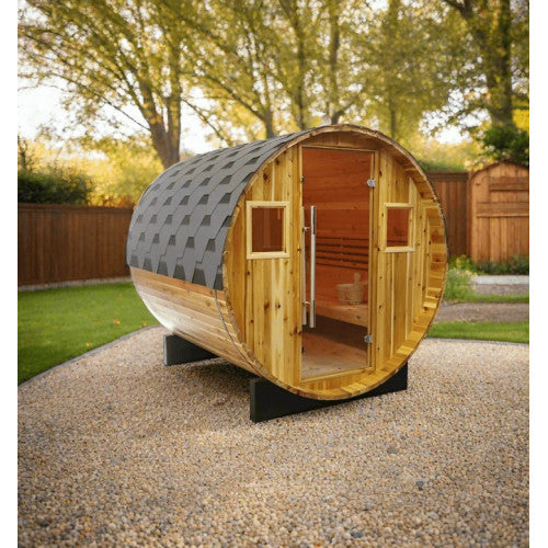 Sunray Saunas Galley 4-Person Traditional Barrel Sauna with 6kW Harvia Heater & Red Cedar Construction - Galley 400SH - The Home Selection
