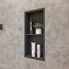 Alfi 12 x 24 Vertical Double Shelf Bath Shower Niche - Black Matte