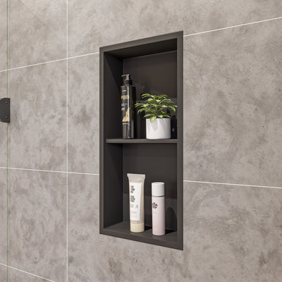 Alfi 12 x 24 Vertical Double Shelf Bath Shower Niche - Black Matte