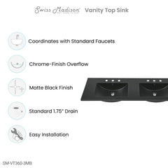 Swiss Madison 60 inch Vanity Top Bathroom Sink - SM-VT360-3MB - The Home Selection