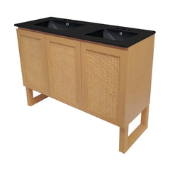 Swiss Madison Arles 48 in. Natural Oak, Double Basin Bathroom Vanity With Black, 3-Hole Ceramic Sink Top - SM-BV811D-3MB - The Home Selection