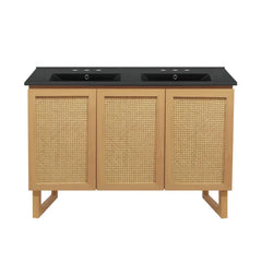 Swiss Madison Arles 48 in. Natural Oak, Double Basin Bathroom Vanity With Black, 3-Hole Ceramic Sink Top - SM-BV811D-3MB - The Home Selection