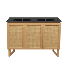 Swiss Madison Arles 48 in. Natural Oak, Double Basin Bathroom Vanity With Black Ceramic Sink Top - SM-BV811DMB - The Home Selection