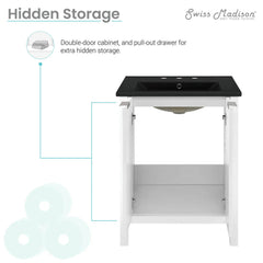 Swiss Madison Bastille 24 in. White Bathroom Vanity With Black, 3-Hole Ceramic Sink Top - SM-BV290-3MB - The Home Selection