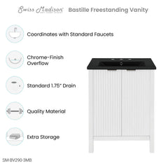 Swiss Madison Bastille 24 in. White Bathroom Vanity With Black, 3-Hole Ceramic Sink Top - SM-BV290-3MB - The Home Selection