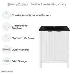 Swiss Madison Bastille 24 in. White Bathroom Vanity With Black Ceramic Sink Top - SM-BV290MB - The Home Selection