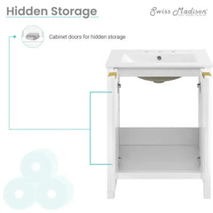 Swiss Madison Bastille 24 in. White Bathroom Vanity With White, 3-Hole Ceramic Sink Top - SM-BV290-3 - The Home Selection