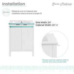 Swiss Madison Bastille 24 in. White Bathroom Vanity With White, 3-Hole Ceramic Sink Top - SM-BV290-3 - The Home Selection