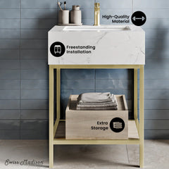 Swiss Madison Beau 24" Open Shelf Natural Oak Frame Freestanding Bathroom Vanity with Sink Top - SM-BV720KGCA - The Home Selection