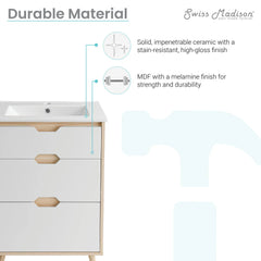 Swiss Madison Brusque 24" Freestanding Bathroom Vanity in Natural Oak with Sink Top - SM-BV350 - The Home Selection