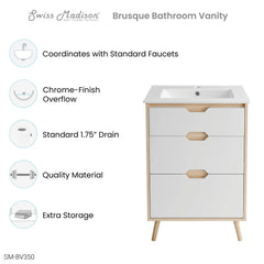 Swiss Madison Brusque 24" Freestanding Bathroom Vanity in Natural Oak with Sink Top - SM-BV350 - The Home Selection