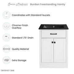 Swiss Madison Burdon 24 in. Bathroom Vanity With Ceramic Sink Top - SM-BV43 - The Home Selection