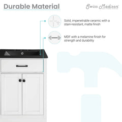 Swiss Madison Burdon 24 in. Bathroom Vanity With Ceramic Sink Top - SM-BV43 - The Home Selection