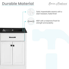Swiss Madison Burdon 24 in. Bathroom Vanity With Ceramic Sink Top - SM-BV43 - The Home Selection