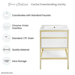Swiss Madison Cache 24" Freestanding Bathroom Vanity in White with Sink Top - SM-BV901WG - The Home Selection