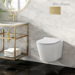 Swiss Madison Calice Wall-Hung Toilet Bundle 0.8/1.6 GPF Dual Flush in Glossy White - The Home Selection