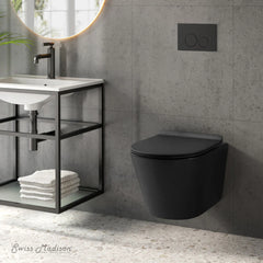 Swiss Madison Calice Wall-Hung Toilet Bundle 0.8/1.6 GPF Dual Flush in Glossy White - The Home Selection