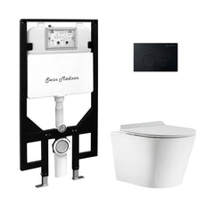 Swiss Madison Calice Wall-Hung Toilet Bundle 0.8/1.6 GPF Dual Flush in Glossy White - The Home Selection