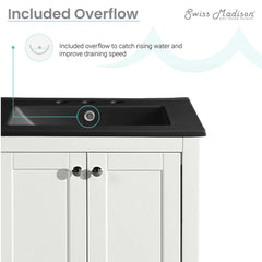 Swiss Madison Cannes 24 in. White Bathroom Vanity With Black, 3-Hole Ceramic Sink Top - SM-BV412-3MB - The Home Selection