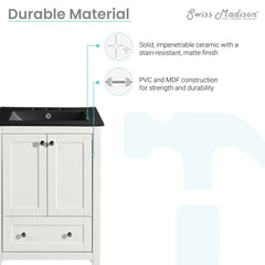Swiss Madison Cannes 24 in. White Bathroom Vanity With Black, 3-Hole Ceramic Sink Top - SM-BV412-3MB - The Home Selection