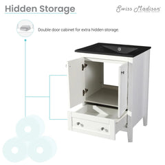 Swiss Madison Cannes 24 in. White Bathroom Vanity With Black Ceramic Sink Top - SM-BV412MB - The Home Selection