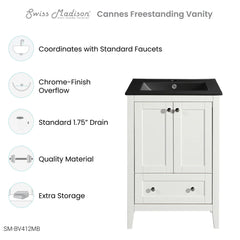 Swiss Madison Cannes 24 in. White Bathroom Vanity With Black Ceramic Sink Top - SM-BV412MB - The Home Selection