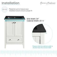 Swiss Madison Cannes 24 in. White Bathroom Vanity With Black Ceramic Sink Top - SM-BV412MB - The Home Selection