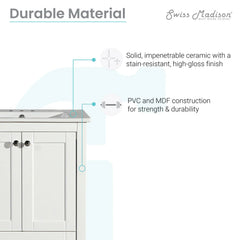 Swiss Madison Cannes 24 in. White Bathroom Vanity With White, 3-Hole Ceramic Sink Top - SM-BV412-3 - The Home Selection