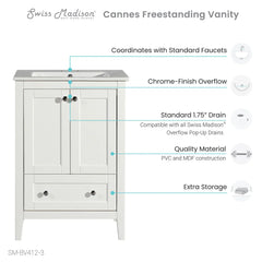 Swiss Madison Cannes 24 in. White Bathroom Vanity With White, 3-Hole Ceramic Sink Top - SM-BV412-3 - The Home Selection