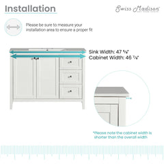 Swiss Madison Cannes 48 in. White Bathroom Vanity With White, 3-Hole Ceramic Sink Top - SM-BV414-3 - The Home Selection