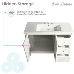 Swiss Madison Cannes 48 in. White Bathroom Vanity With White, 3-Hole Ceramic Sink Top - SM-BV414-3 - The Home Selection
