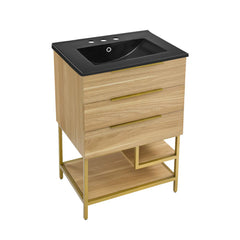 Swiss Madison Carre 24 in. White Oak Bathroom Vanity With Black, 3-Hole Ceramic Sink Top - SM-BV380-3MB - The Home Selection