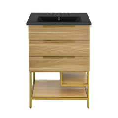Swiss Madison Carre 24 in. White Oak Bathroom Vanity With Black, 3-Hole Ceramic Sink Top - SM-BV380-3MB - The Home Selection