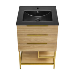 Swiss Madison Carre 24 in. White Oak Bathroom Vanity With Black Ceramic Sink Top - SM-BV380MB - The Home Selection
