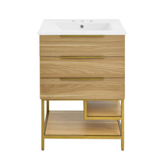 Swiss Madison Carre 24 in. White Oak Bathroom Vanity With White, 3-Hole Ceramic Sink Top - SM-BV380-3 - The Home Selection